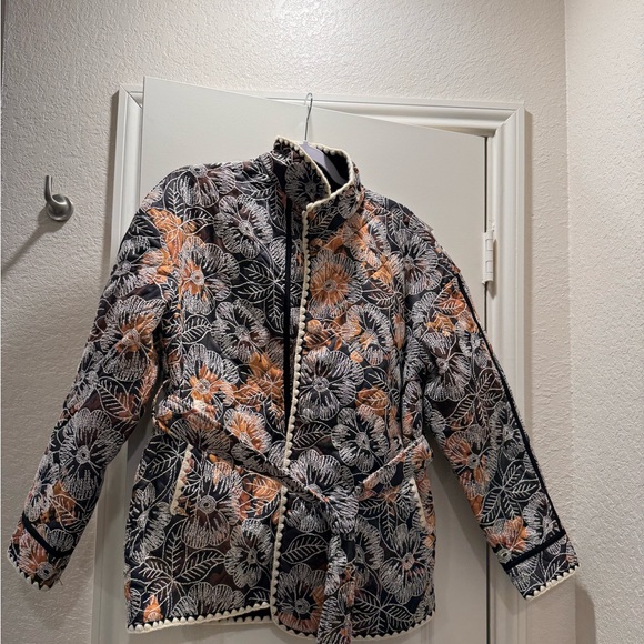 7 For All Mankind Floral Jacket - Black, White, and Orange - Picture 4 of 10